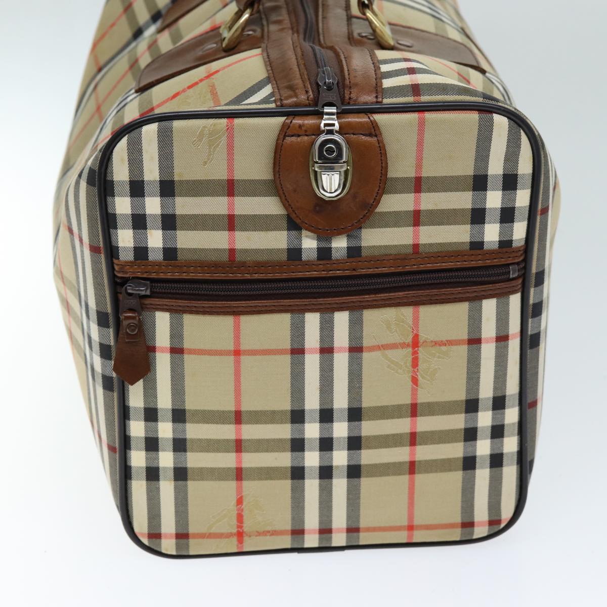 Burberrys Nova Check Boston Bag Canvas Beige Auth bs13990