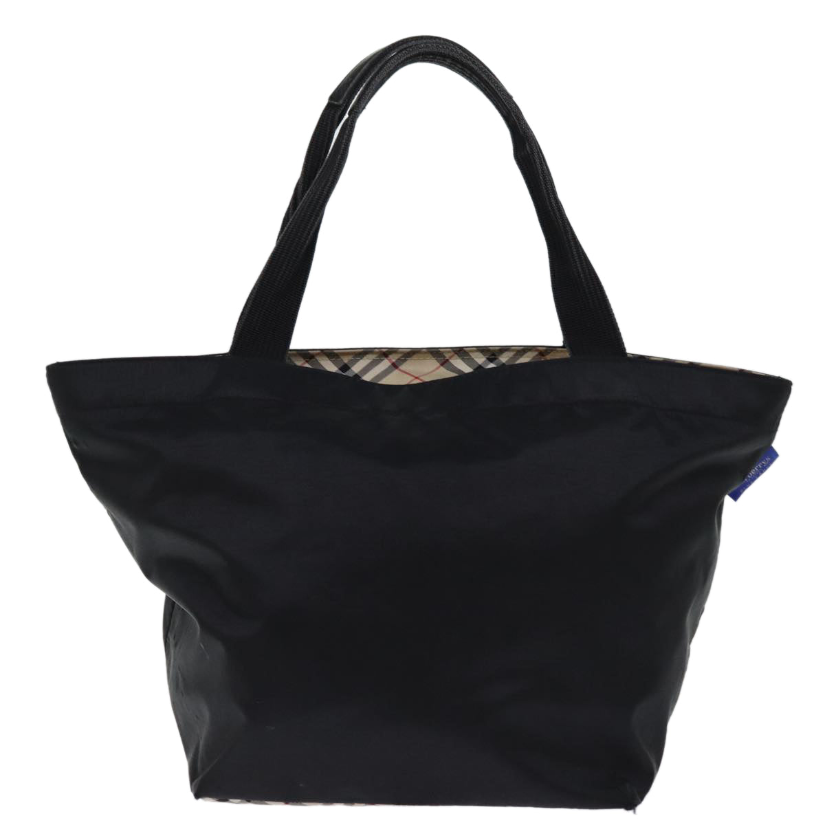 Burberrys Nova Check Blue Label Hand Bag Nylon Black Auth bs14212