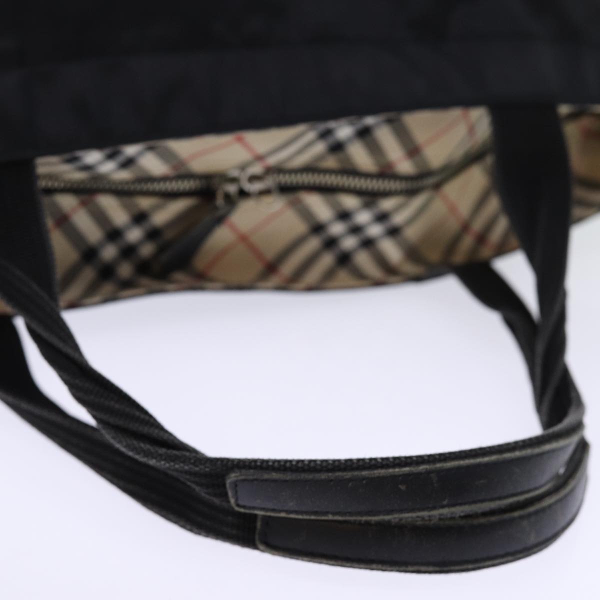 Burberrys Nova Check Blue Label Hand Bag Nylon Black Auth bs14212