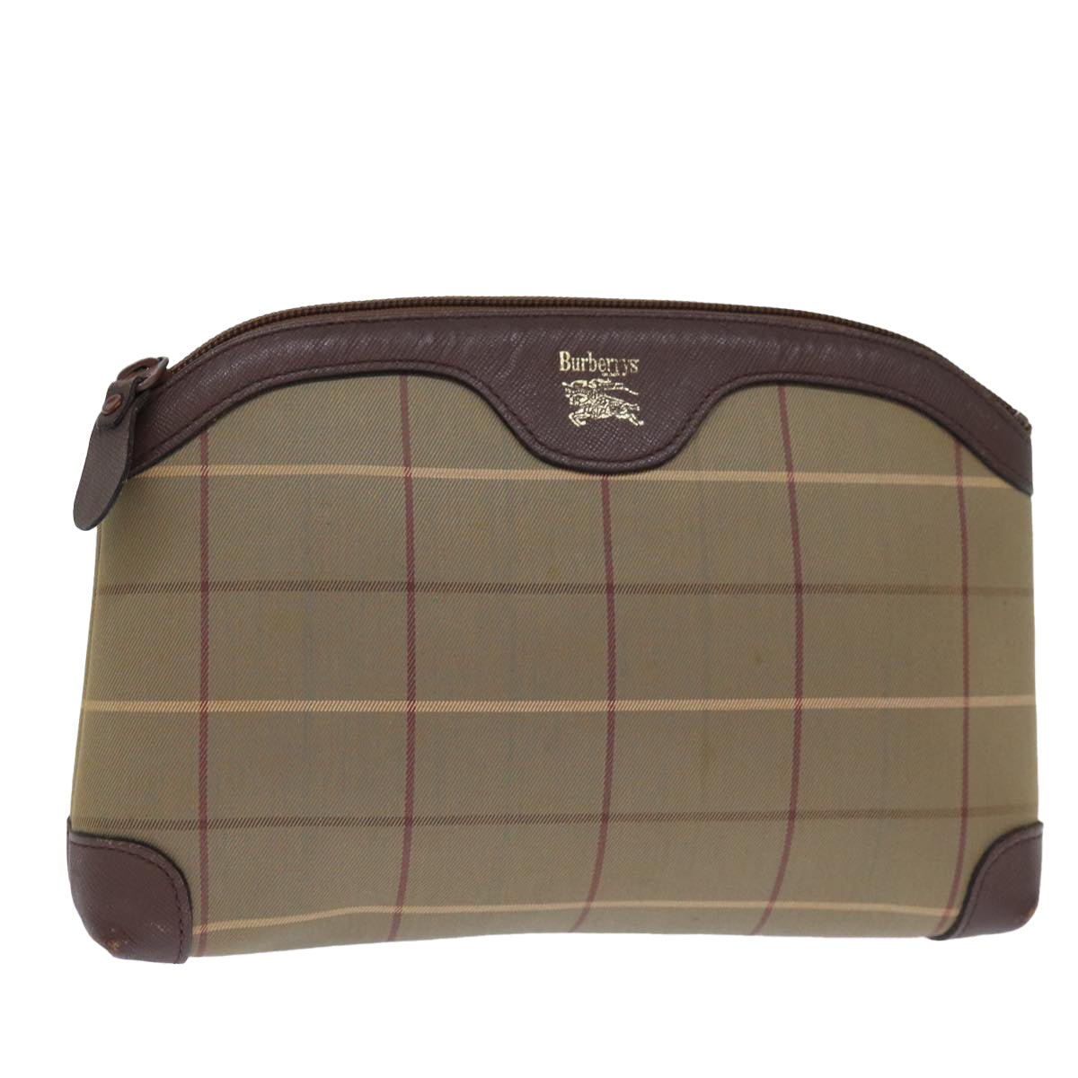 Burberrys Nova Check Pouch Canvas Brown Auth bs14215