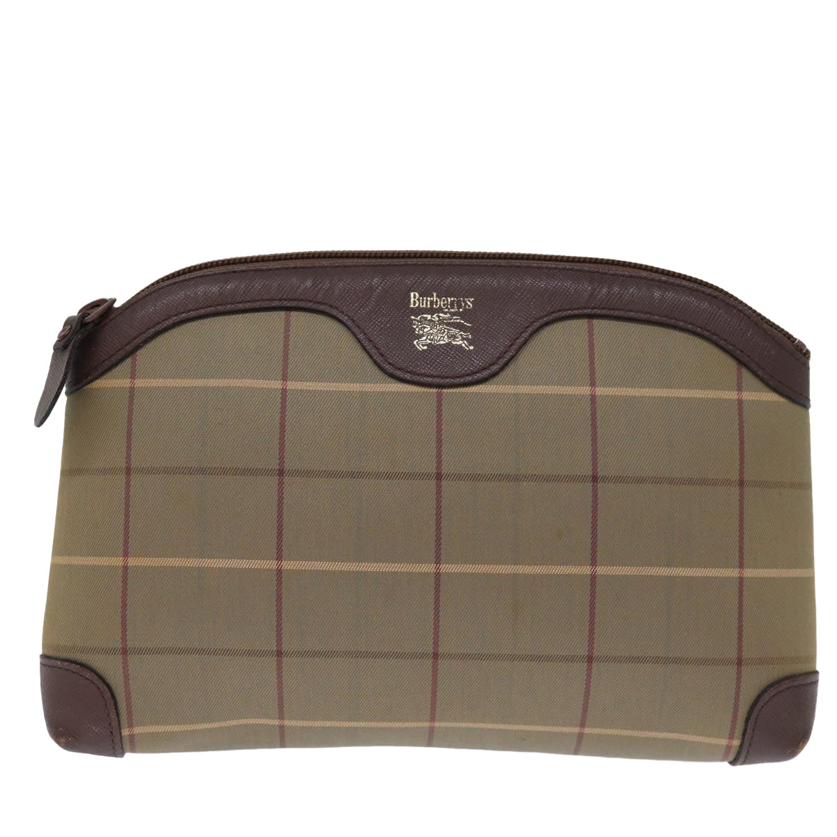 Burberrys Nova Check Pouch Canvas Brown Auth bs14215