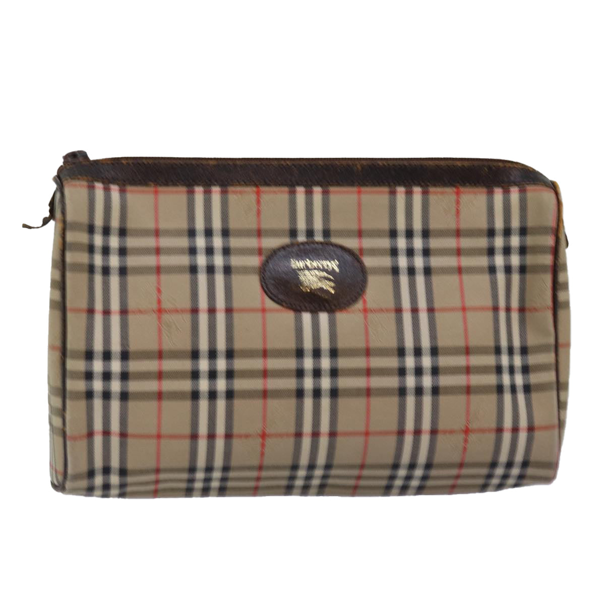 Burberrys Nova Check Pouch Canvas Beige Auth bs14239