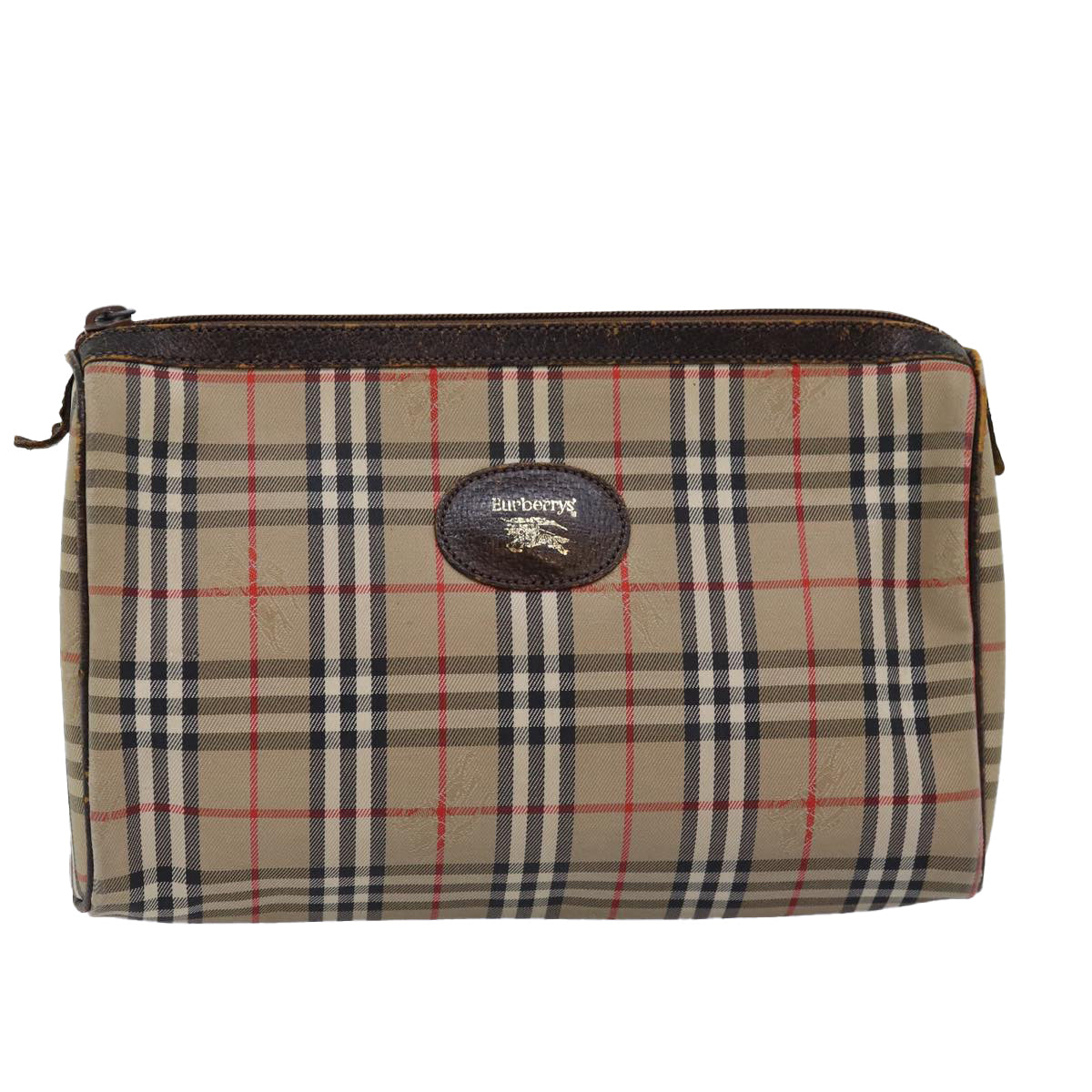 Burberrys Nova Check Pouch Canvas Beige Auth bs14239