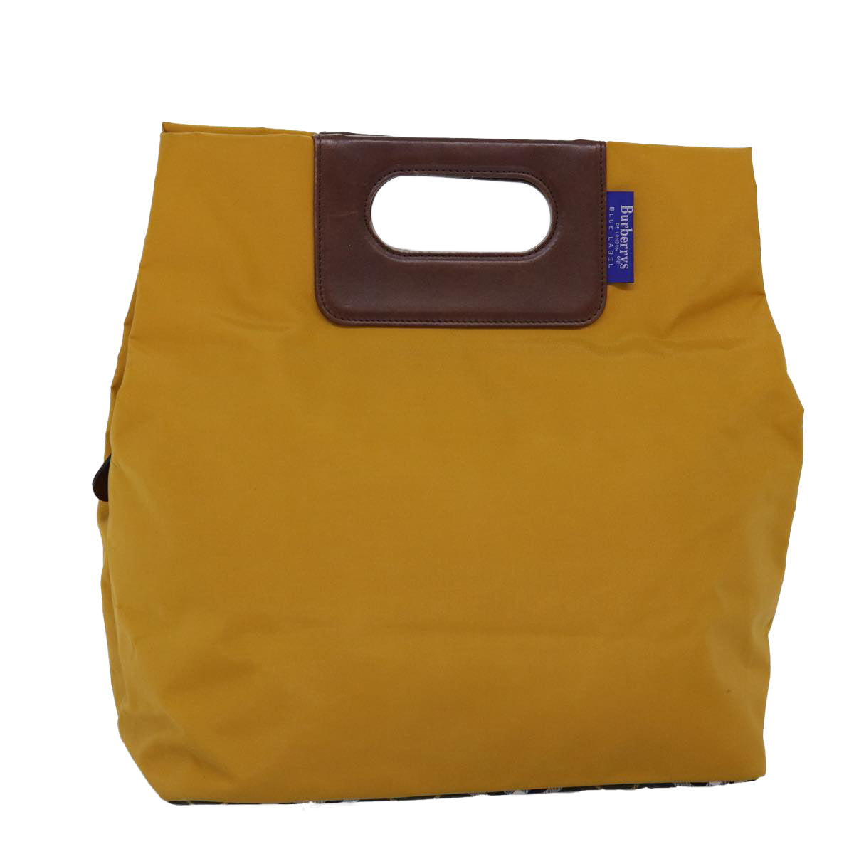 Burberrys Nova Check Blue Label Hand Bag Nylon Yellow Auth bs14254