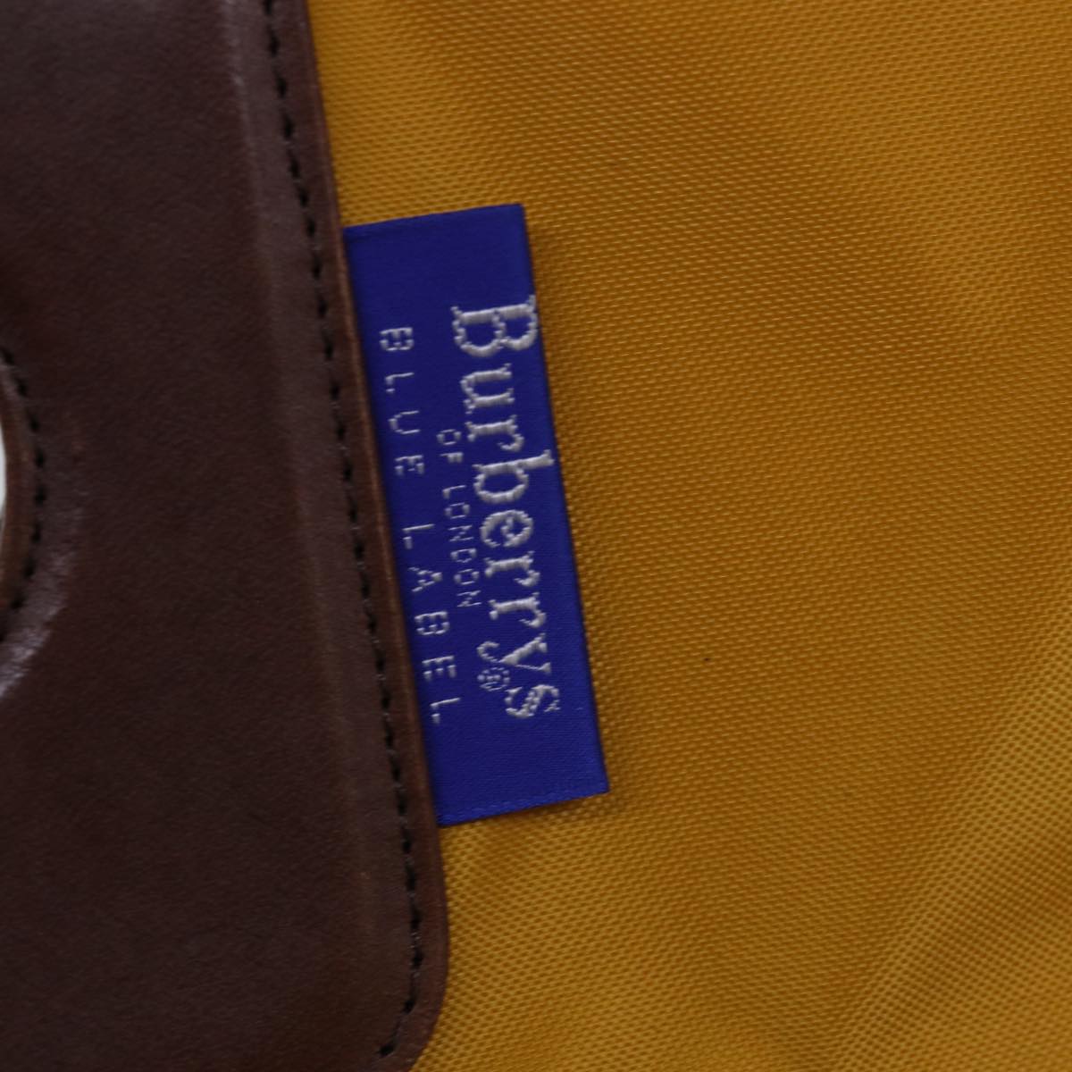 Burberrys Nova Check Blue Label Hand Bag Nylon Yellow Auth bs14254