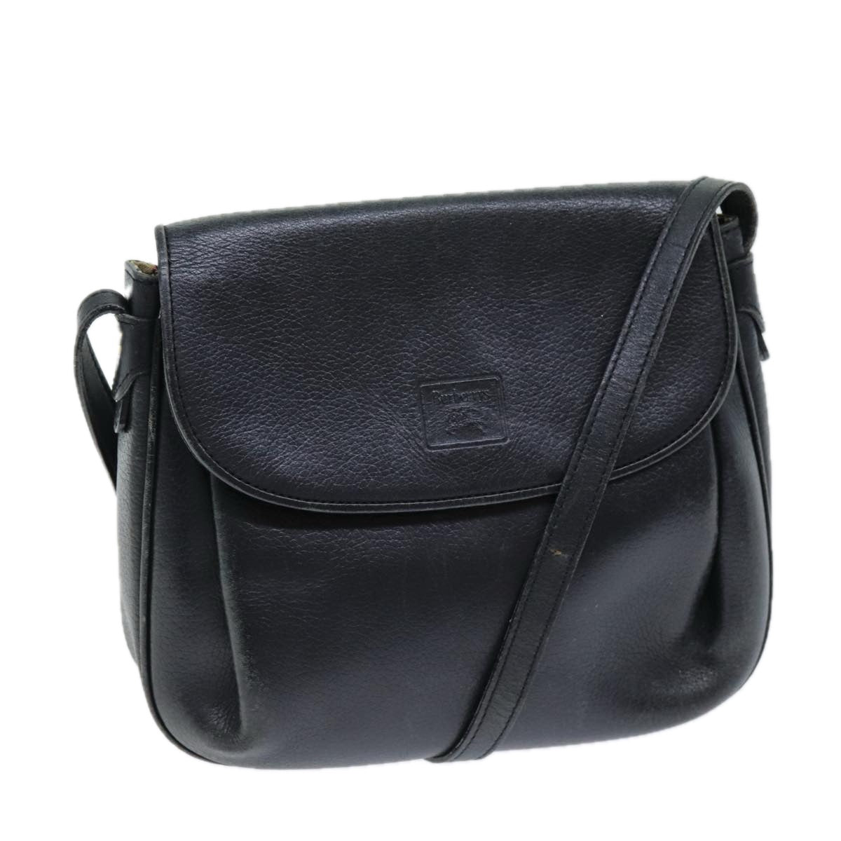 Burberrys Shoulder Bag Leather Black Auth bs14276