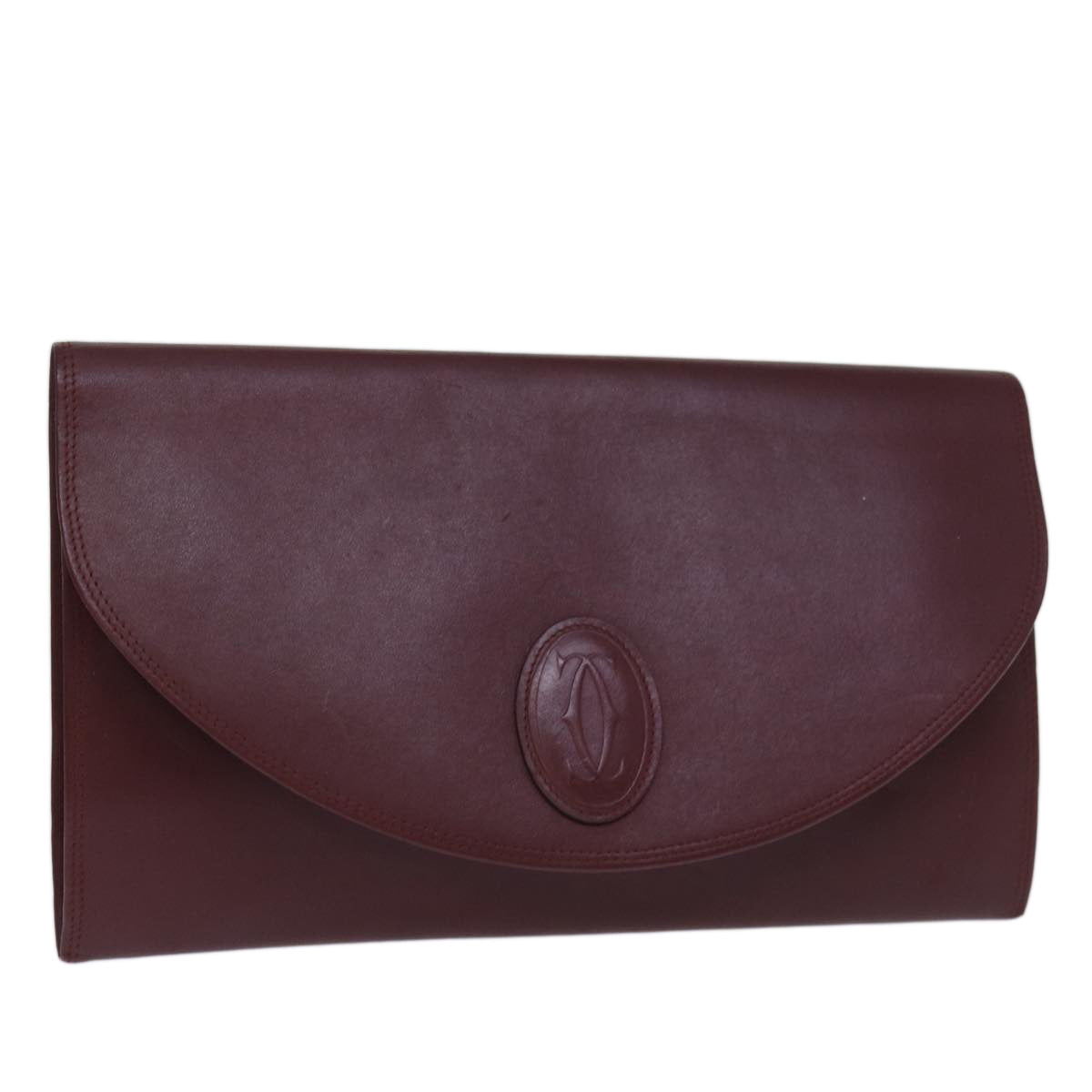 CARTIER Clutch Bag Leather Wine Red Auth bs14277