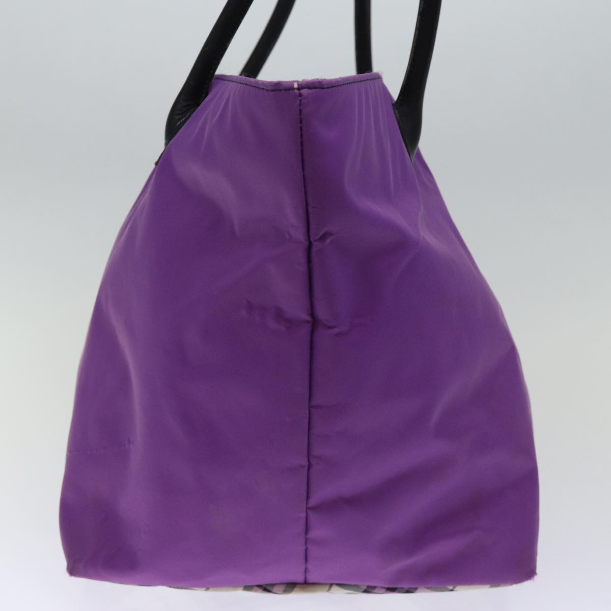 Burberrys Nova Check Blue Label Tote Bag Nylon Purple Auth bs14287