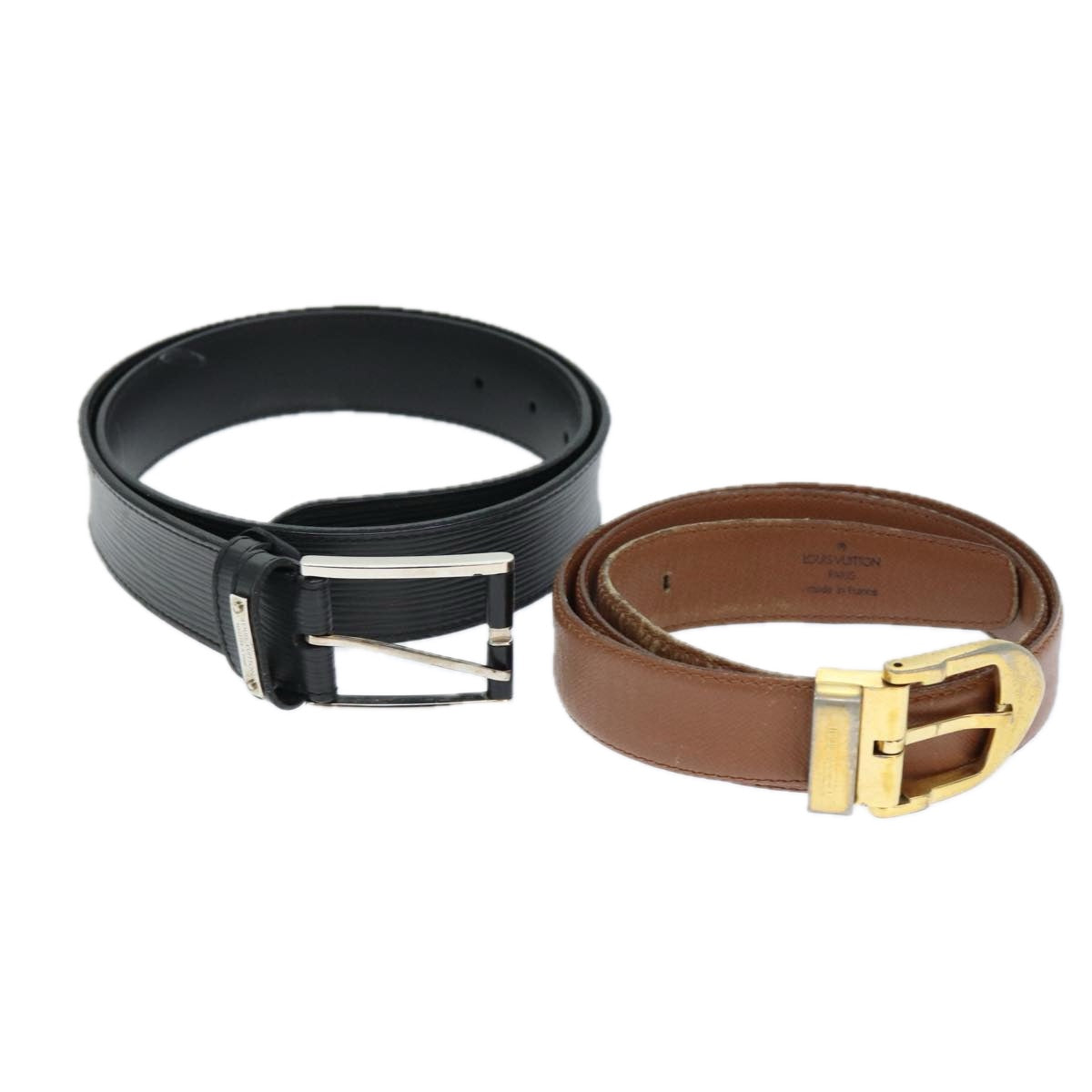 LOUIS VUITTON Epi Belt Leather 2Set Black Brown LV Auth bs14315