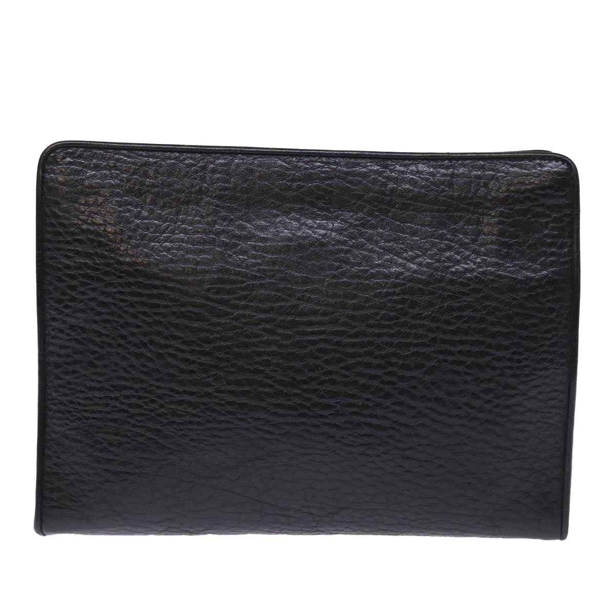 Burberrys Clutch Bag Leather Black Auth bs14320