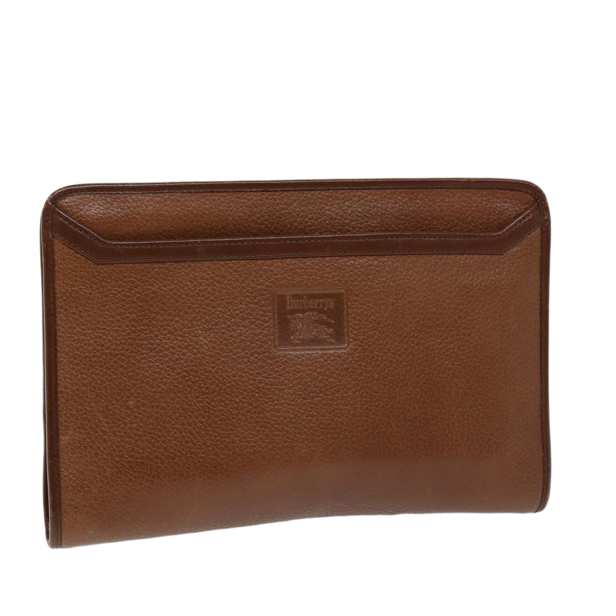 Burberrys Clutch Bag Leather Brown Auth bs14350