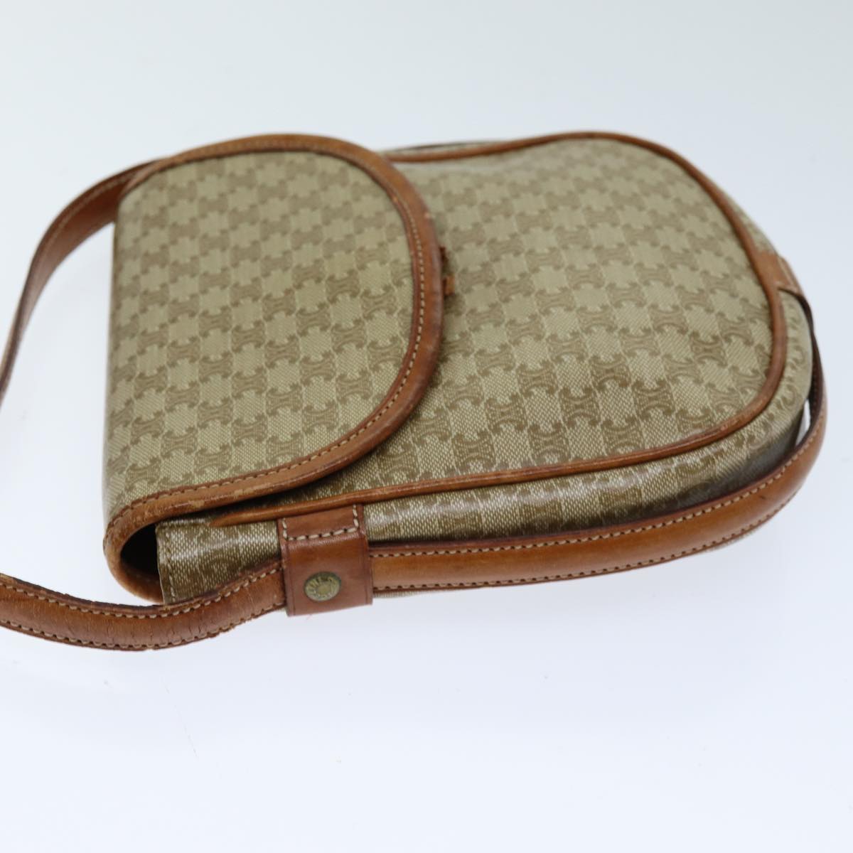 CELINE Macadam Canvas Shoulder Bag Beige Auth bs14377