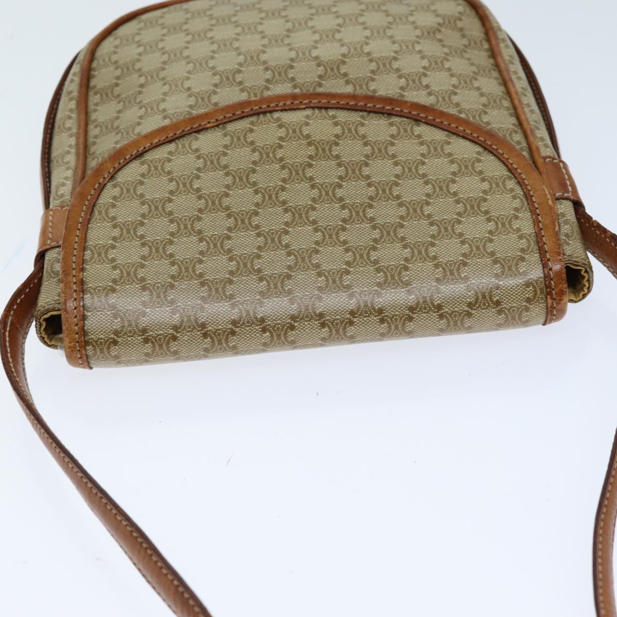 CELINE Macadam Canvas Shoulder Bag Beige Auth bs14377