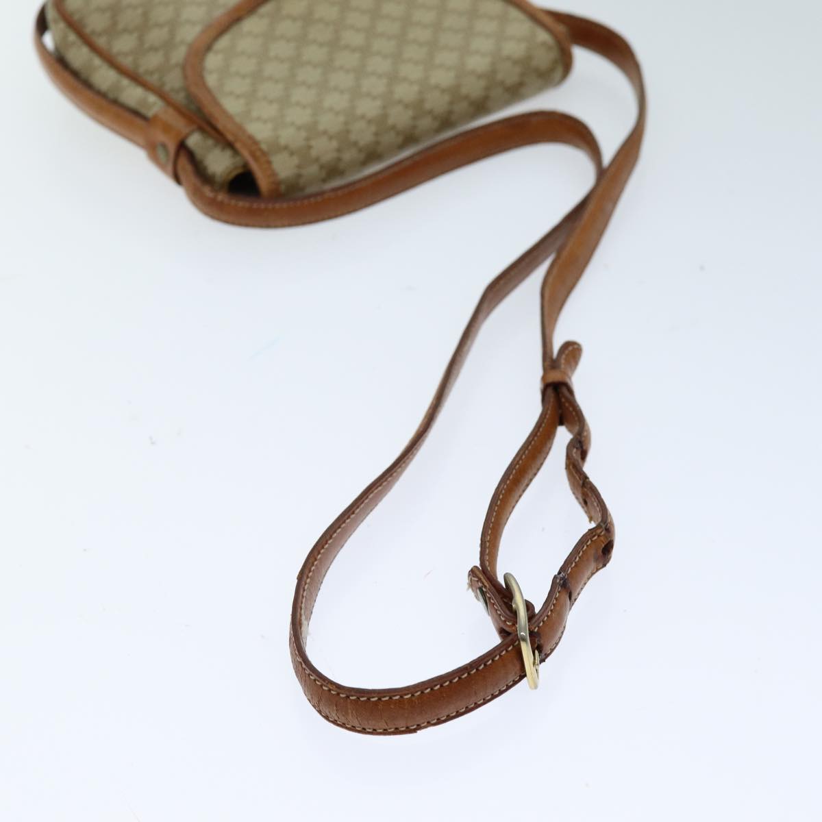 CELINE Macadam Canvas Shoulder Bag Beige Auth bs14377