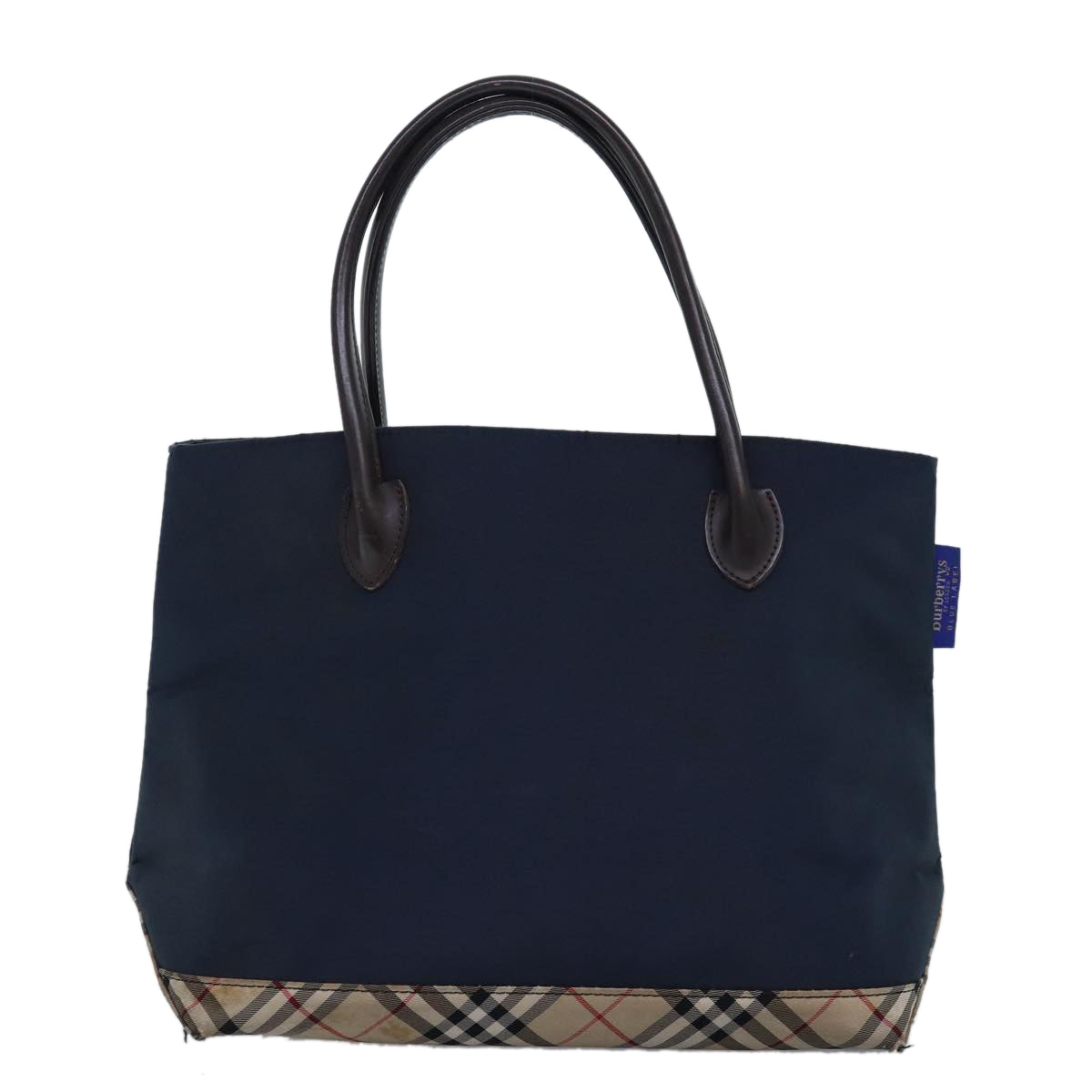 Burberrys Nova Check Blue Label Tote Bag Nylon Black Beige Auth bs14389