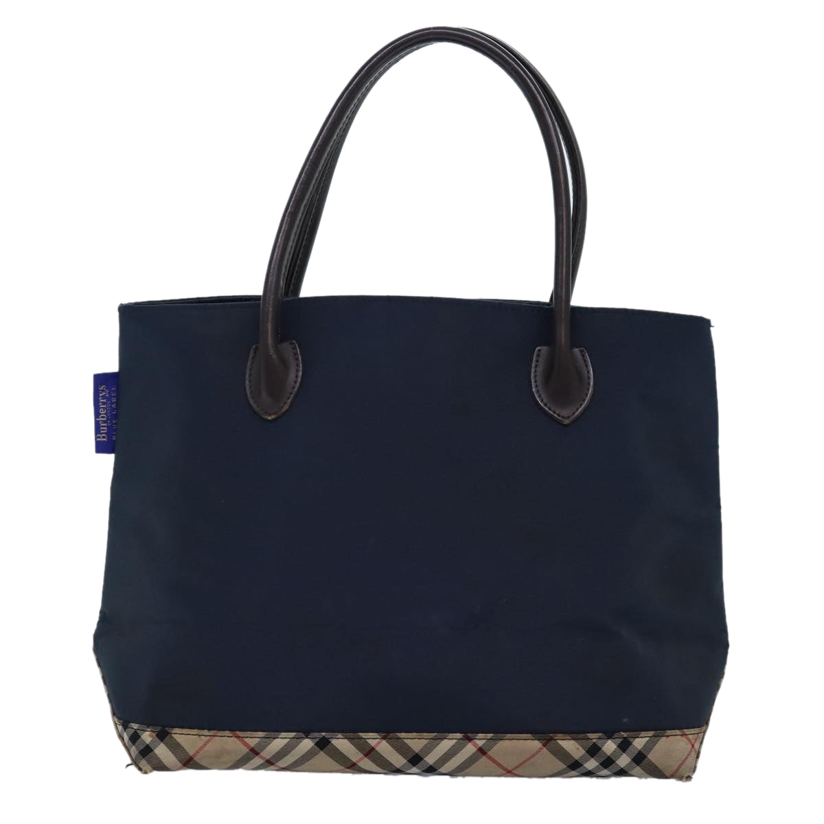 Burberrys Nova Check Blue Label Tote Bag Nylon Black Beige Auth bs14389