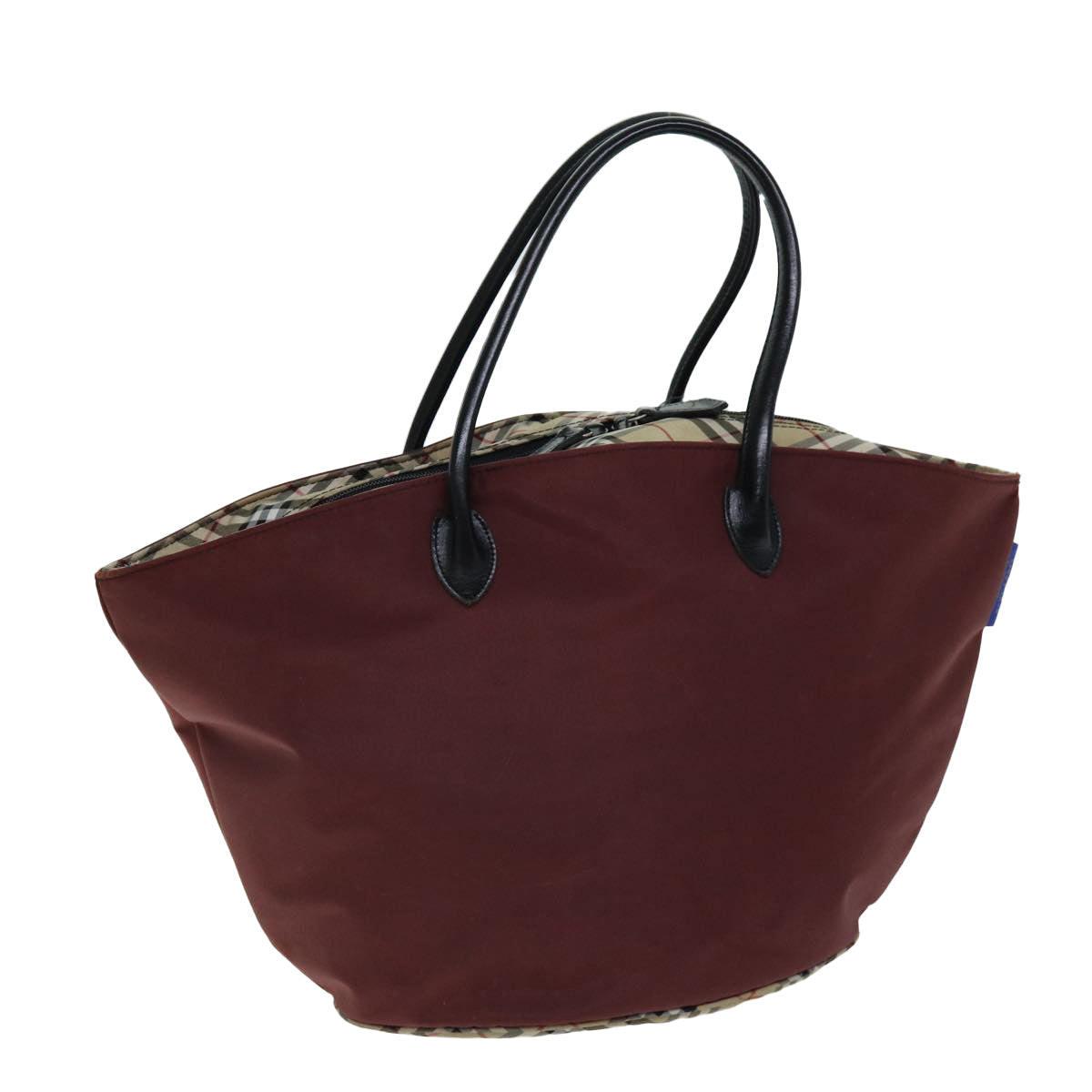 Burberrys Nova Check Blue Label Tote Bag Nylon Beige Bordeaux Auth bs14390