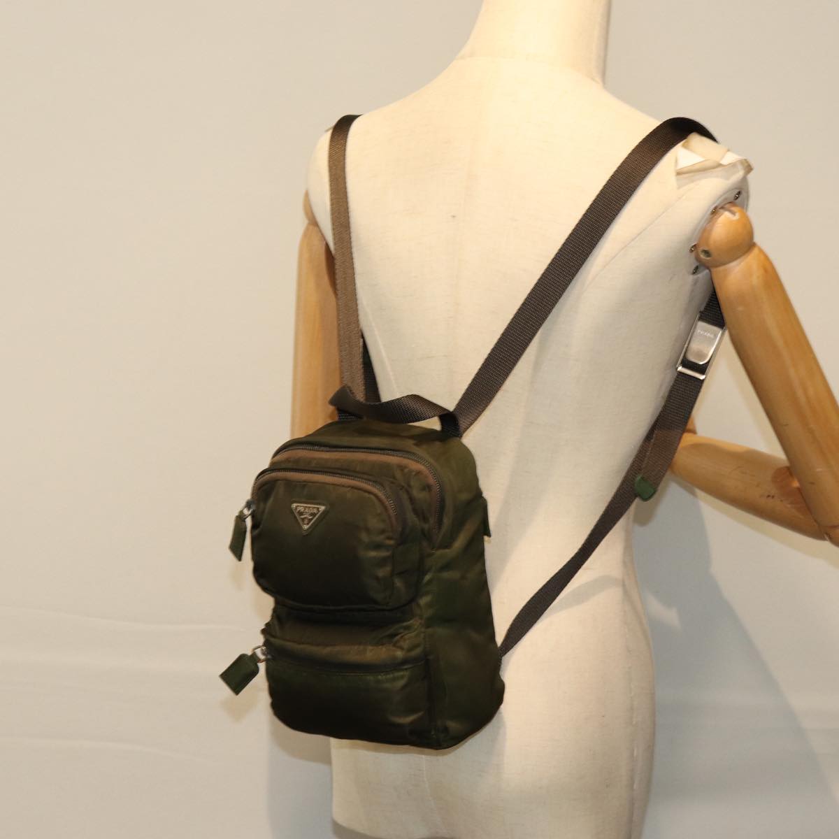 PRADA Backpack Nylon Khaki Auth bs14397