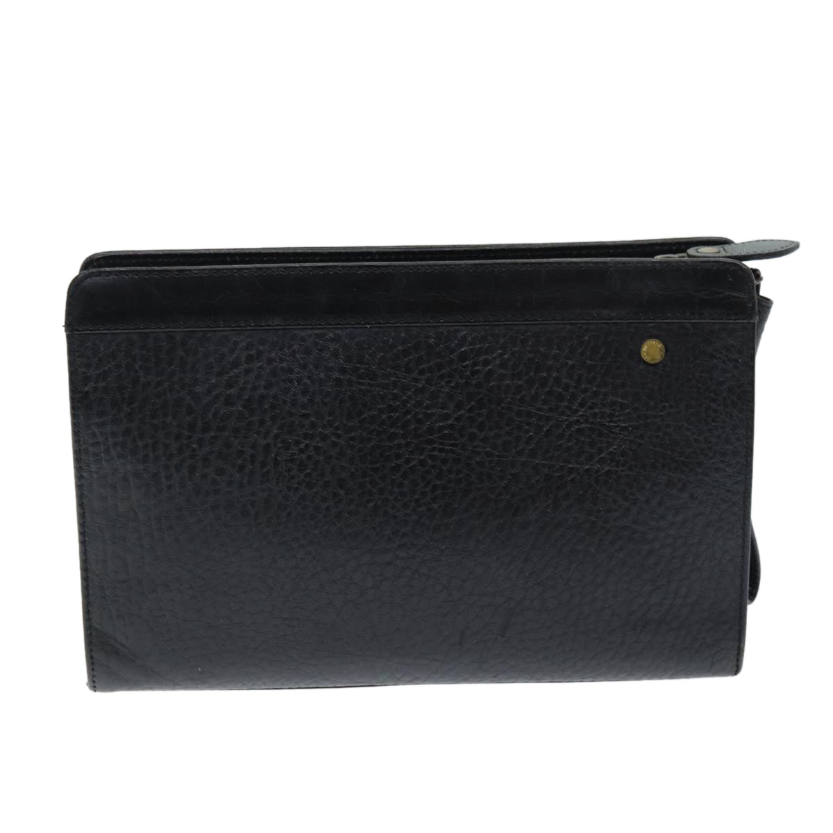 Burberrys Clutch Bag Leather Black Auth bs14433