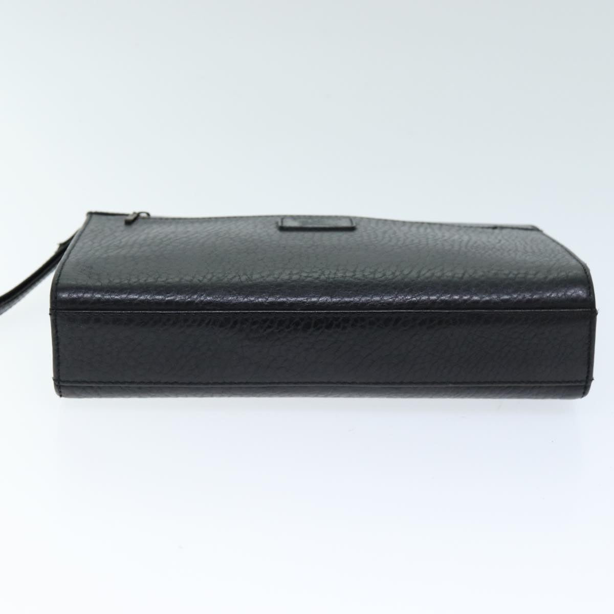 Burberrys Clutch Bag Leather Black Auth bs14433