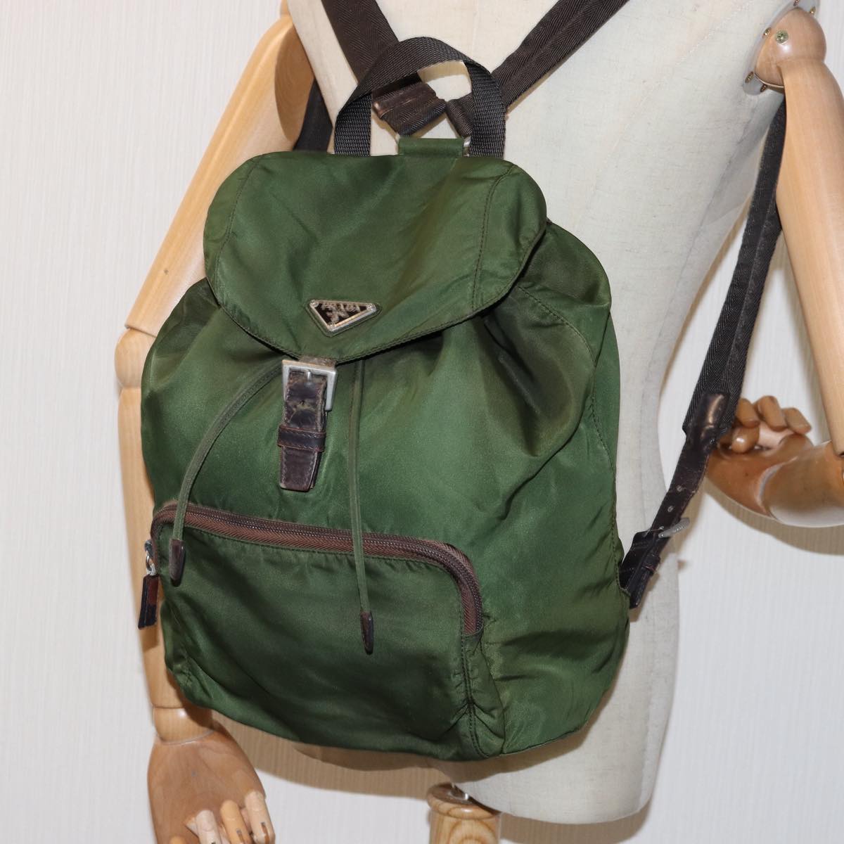 PRADA Backpack Nylon Khaki Auth bs14448