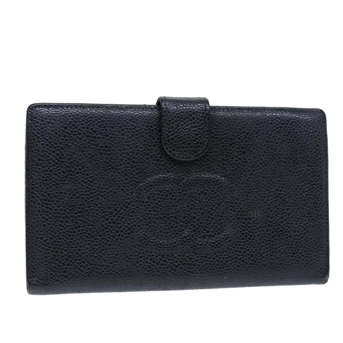 CHANEL COCO Mark Wallet Caviar Skin Black CC Auth bs14452