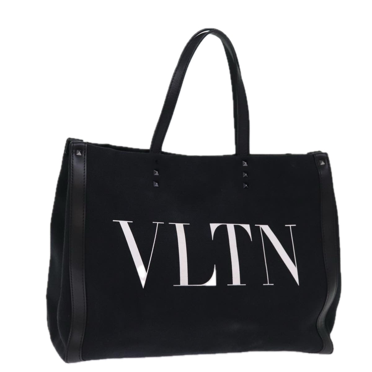 VALENTINO Tote Bag Canvas Black Auth bs14456