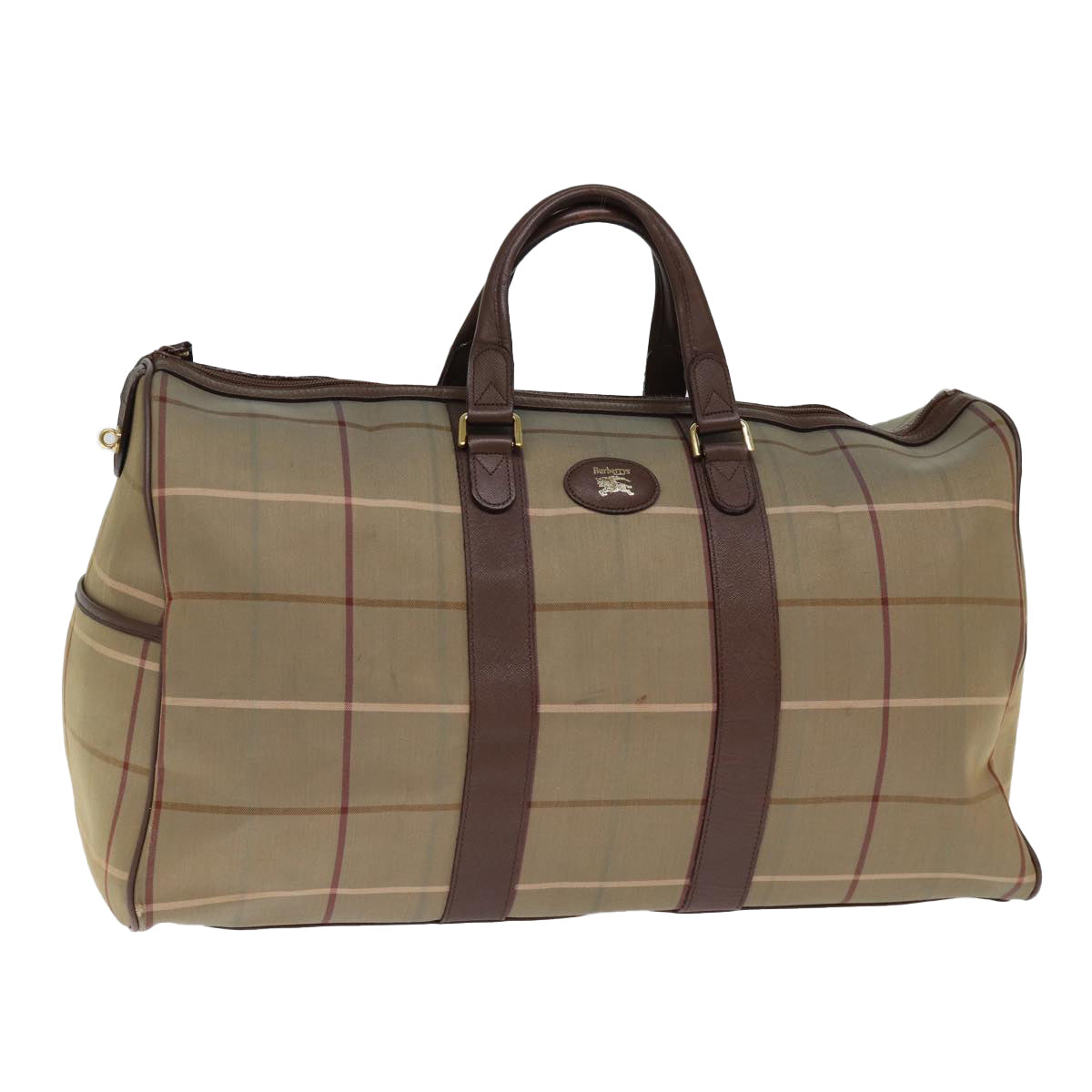 Burberrys Nova Check Boston Bag Canvas Beige Auth bs14513