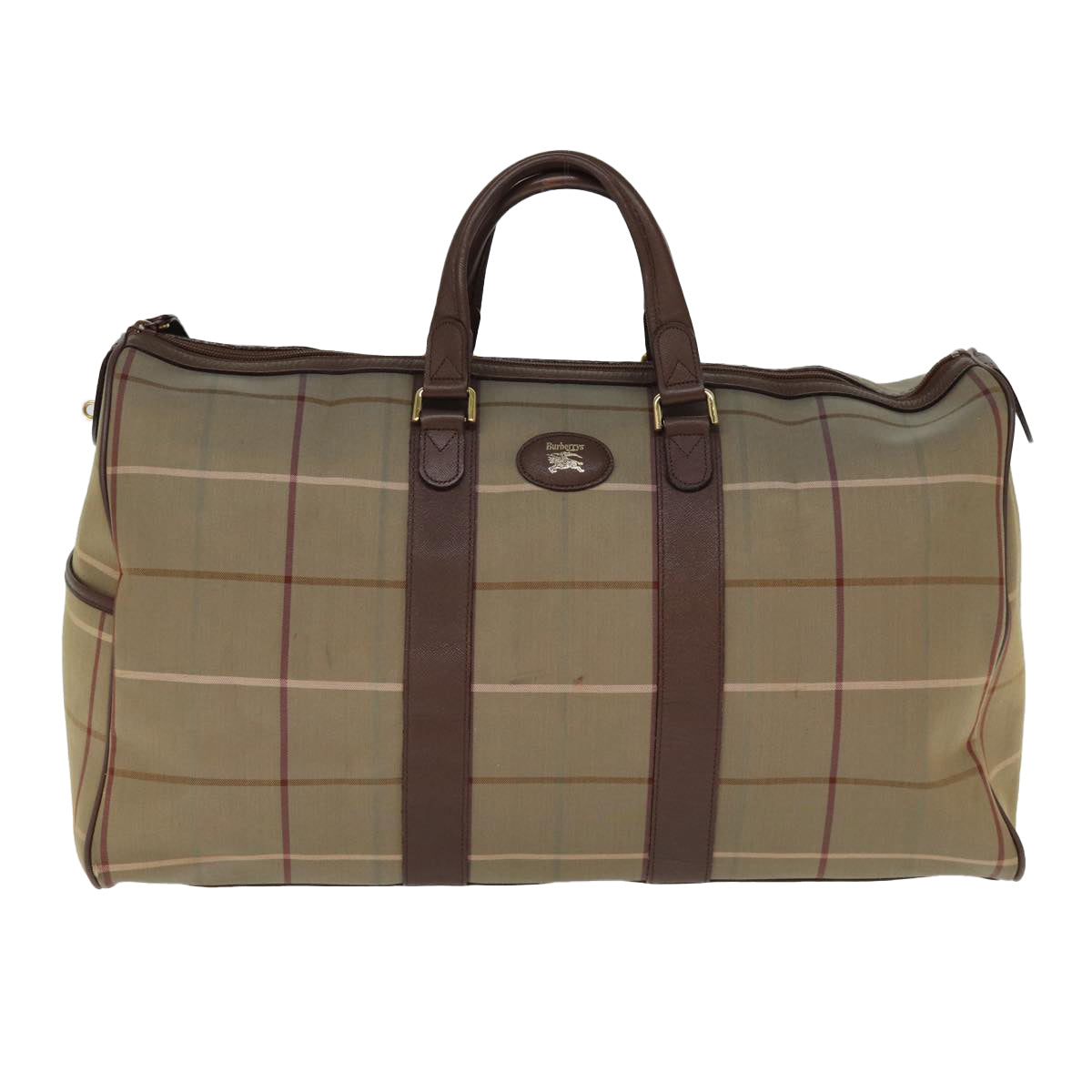 Burberrys Nova Check Boston Bag Canvas Beige Auth bs14513