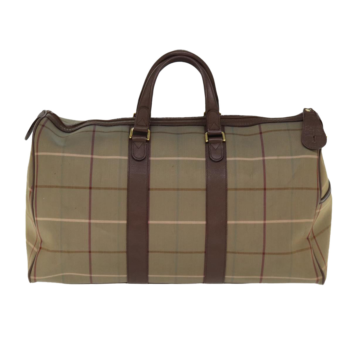 Burberrys Nova Check Boston Bag Canvas Beige Auth bs14513