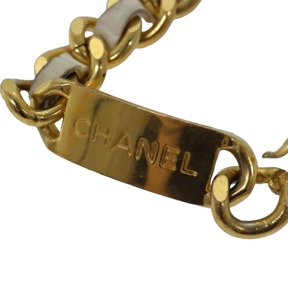 CHANEL Chain Belt metal 32.3"" Gold White CC Auth bs14521