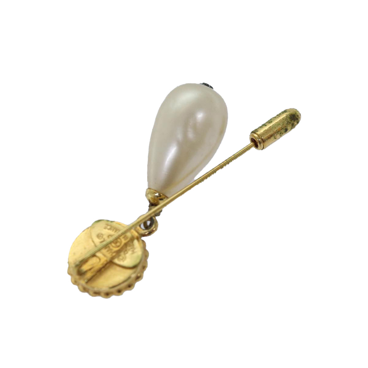 CHANEL Pearl Brooch metal Gold CC Auth bs14533