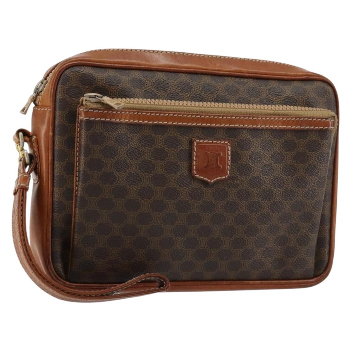 CELINE Macadam Canvas Clutch Bag PVC Brown Auth bs14536
