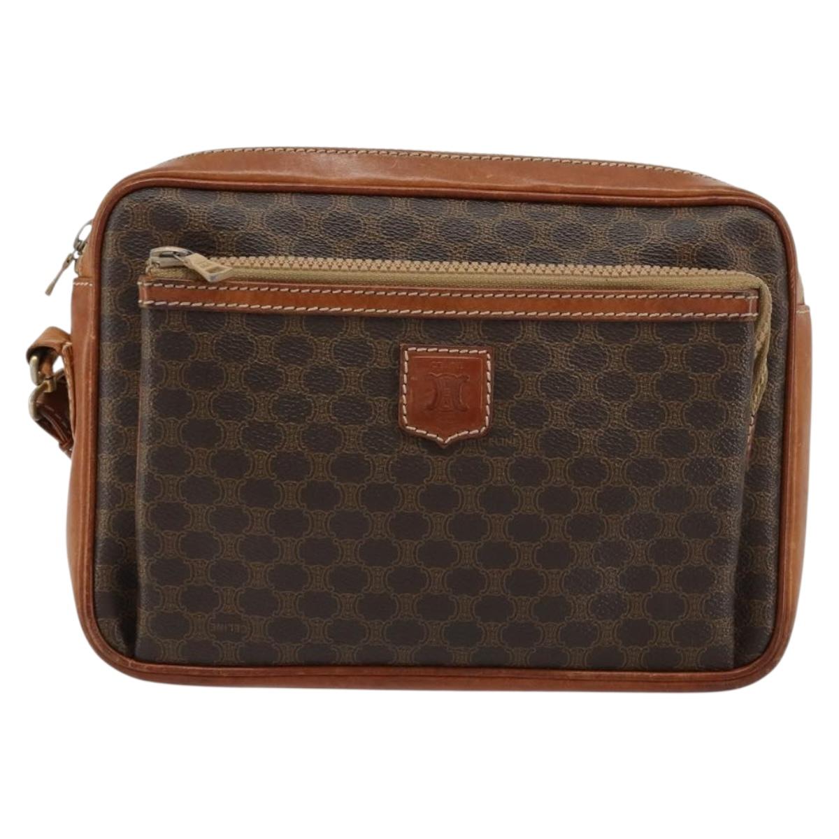 CELINE Macadam Canvas Clutch Bag PVC Brown Auth bs14536