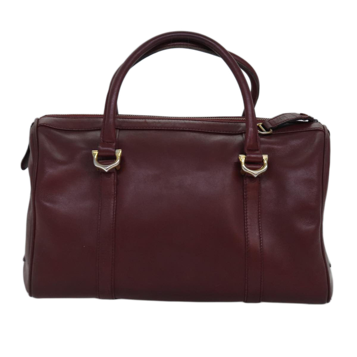 CARTIER Boston Bag Leather Bordeaux Auth bs14552