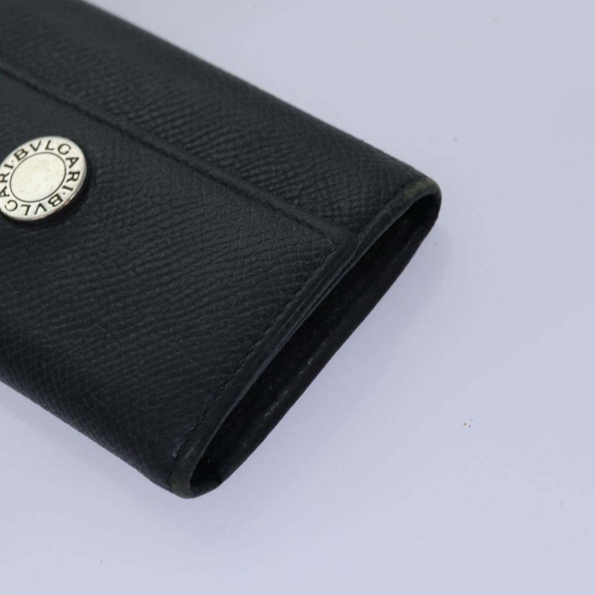 BVLGARI Key Case Wallet Canvas Leather 5Set Black Gray Auth bs14578