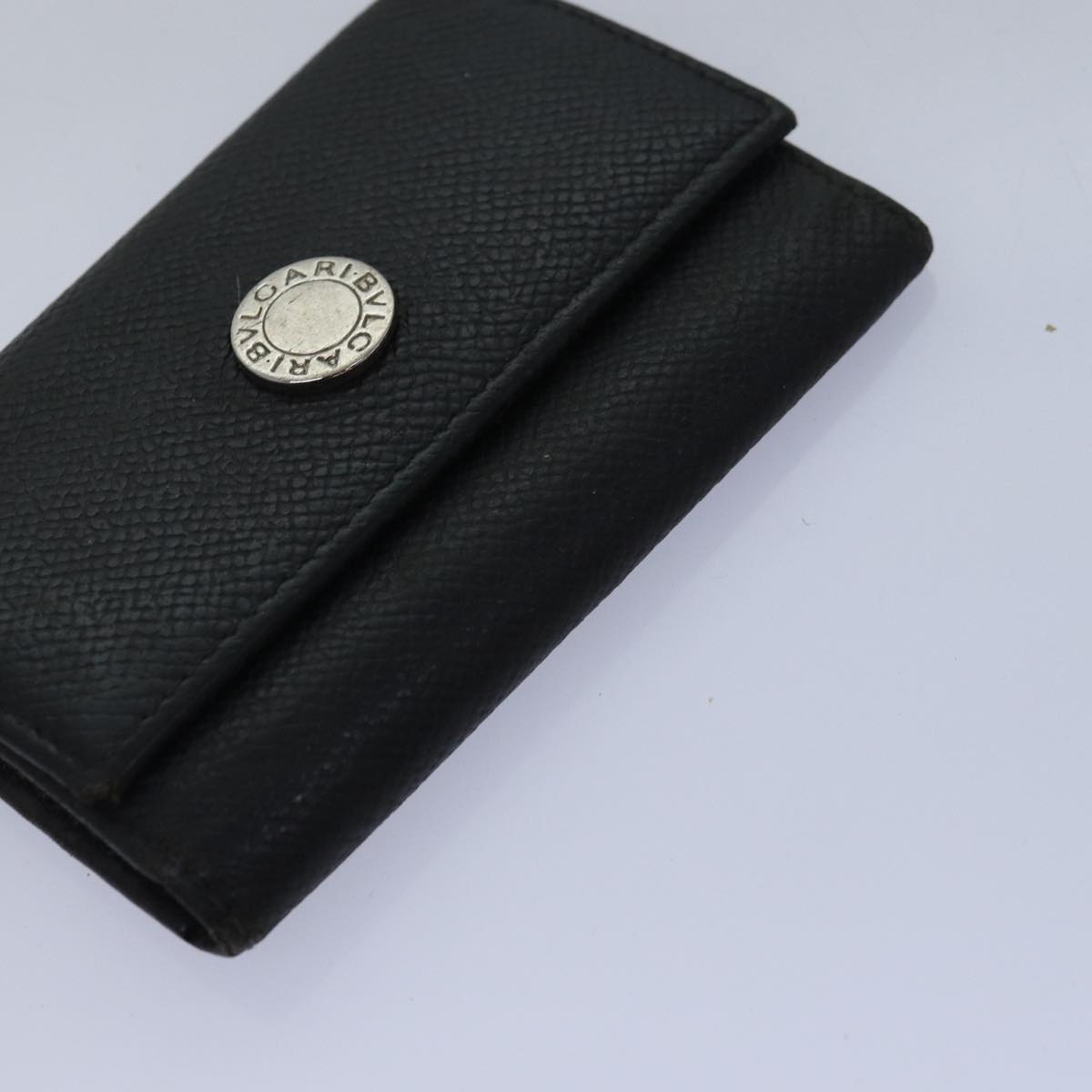 BVLGARI Key Case Wallet Canvas Leather 5Set Black Gray Auth bs14578