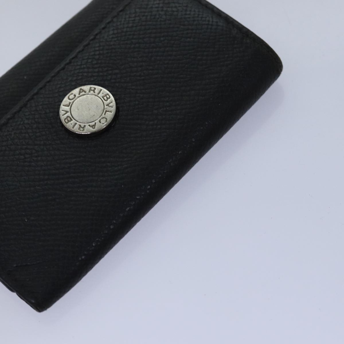 BVLGARI Key Case Wallet Canvas Leather 5Set Black Gray Auth bs14578