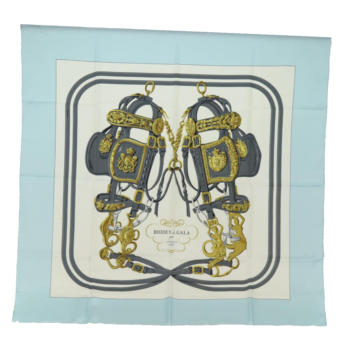 HERMES Carre 90 Scarf ""BRIDES de GALA"" Silk Blue Auth bs14589