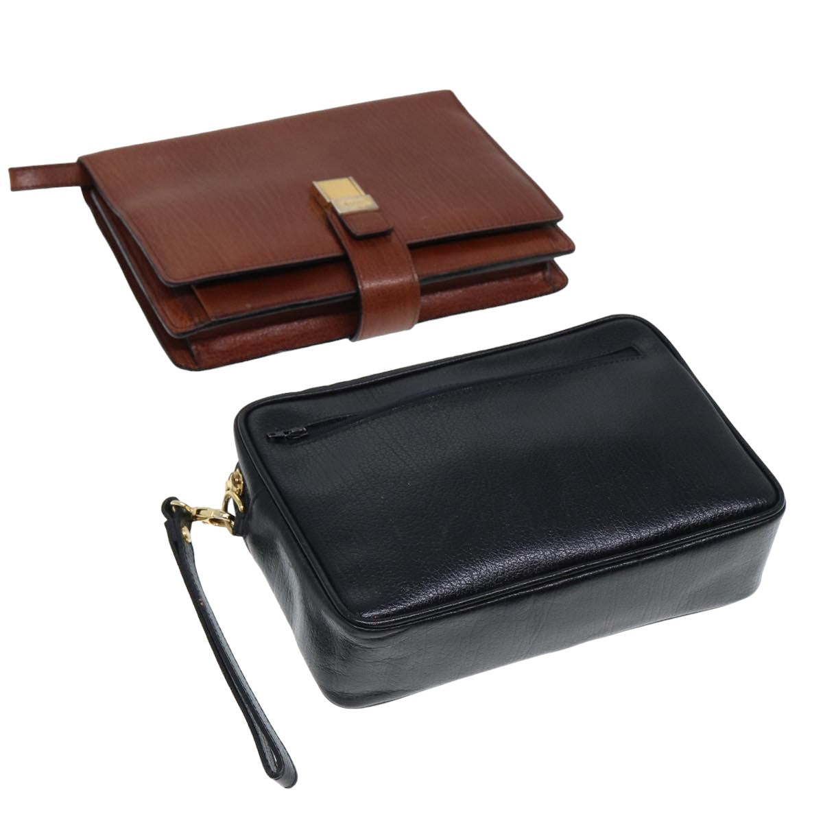 BALLY Clutch Bag Leather 2Set Black Brown Auth bs14608