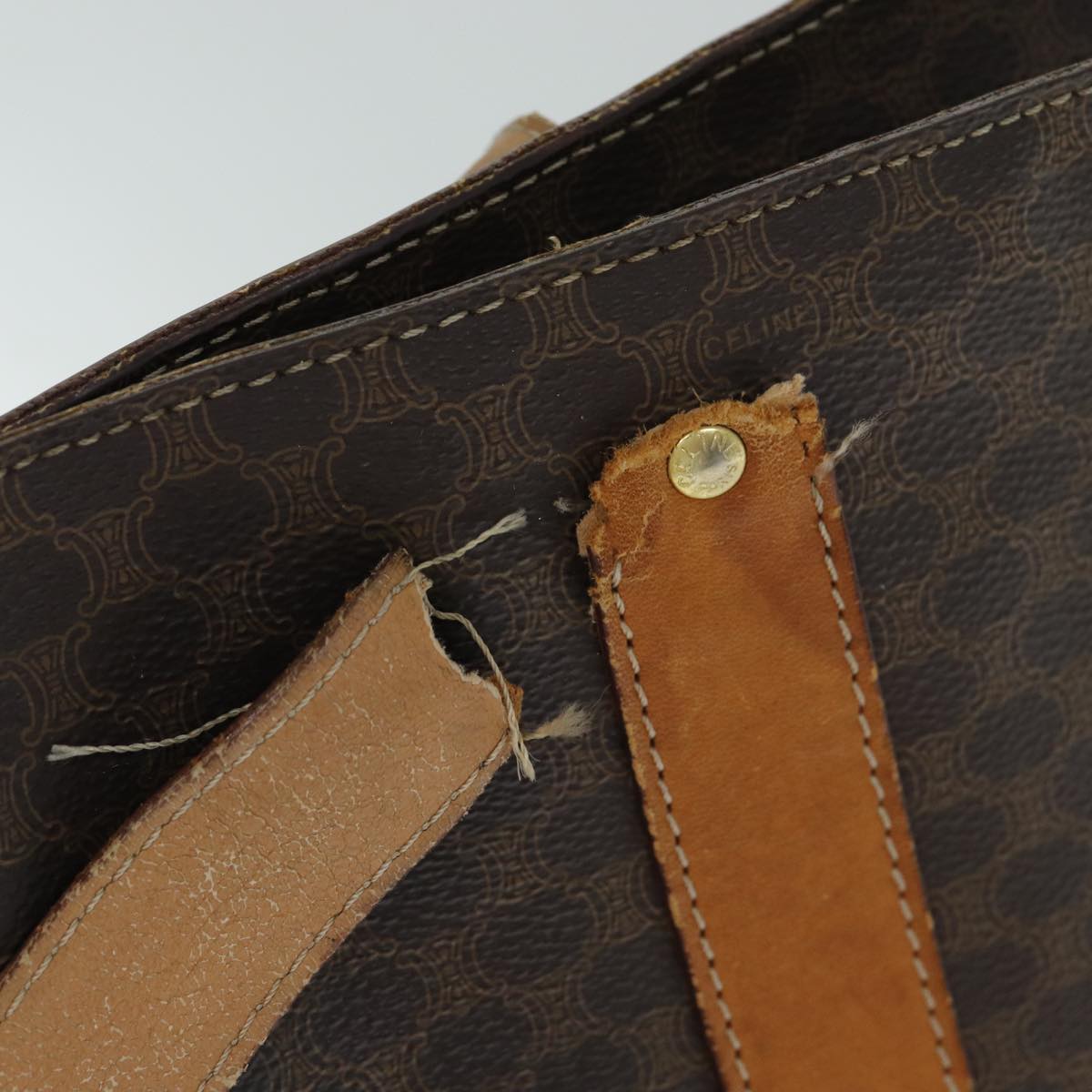 CELINE Macadam Canvas Hand Bag PVC Leather 4Set Brown Beige Auth bs14619