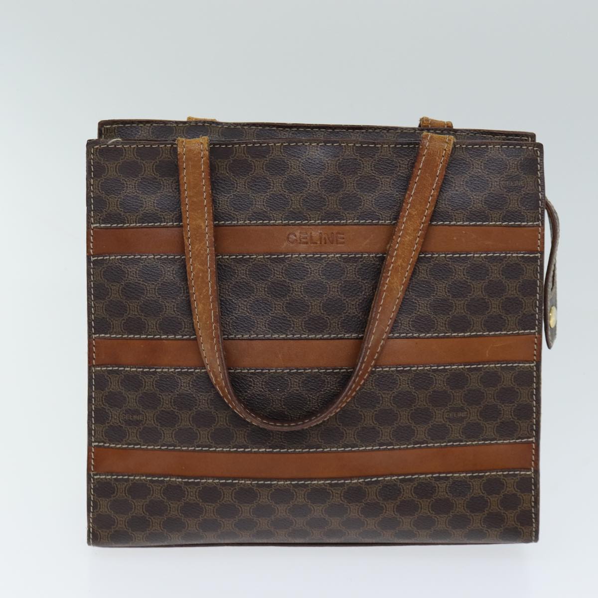CELINE Macadam Canvas Hand Bag PVC Leather 4Set Brown Beige Auth bs14619