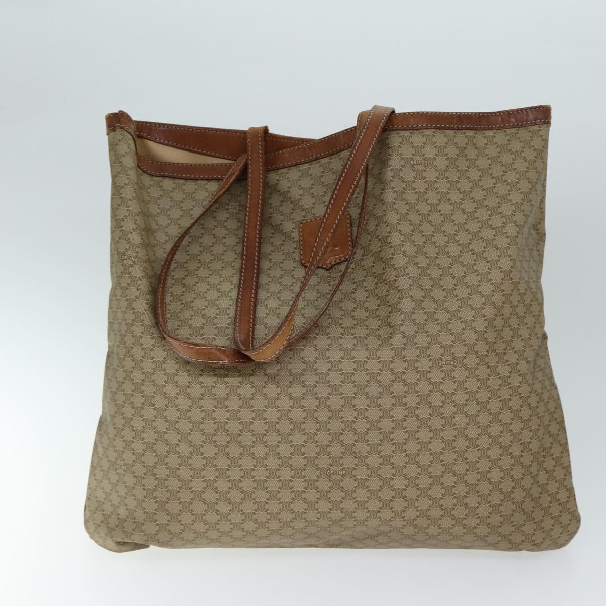 CELINE Macadam Canvas Hand Bag PVC Leather 4Set Brown Beige Auth bs14619