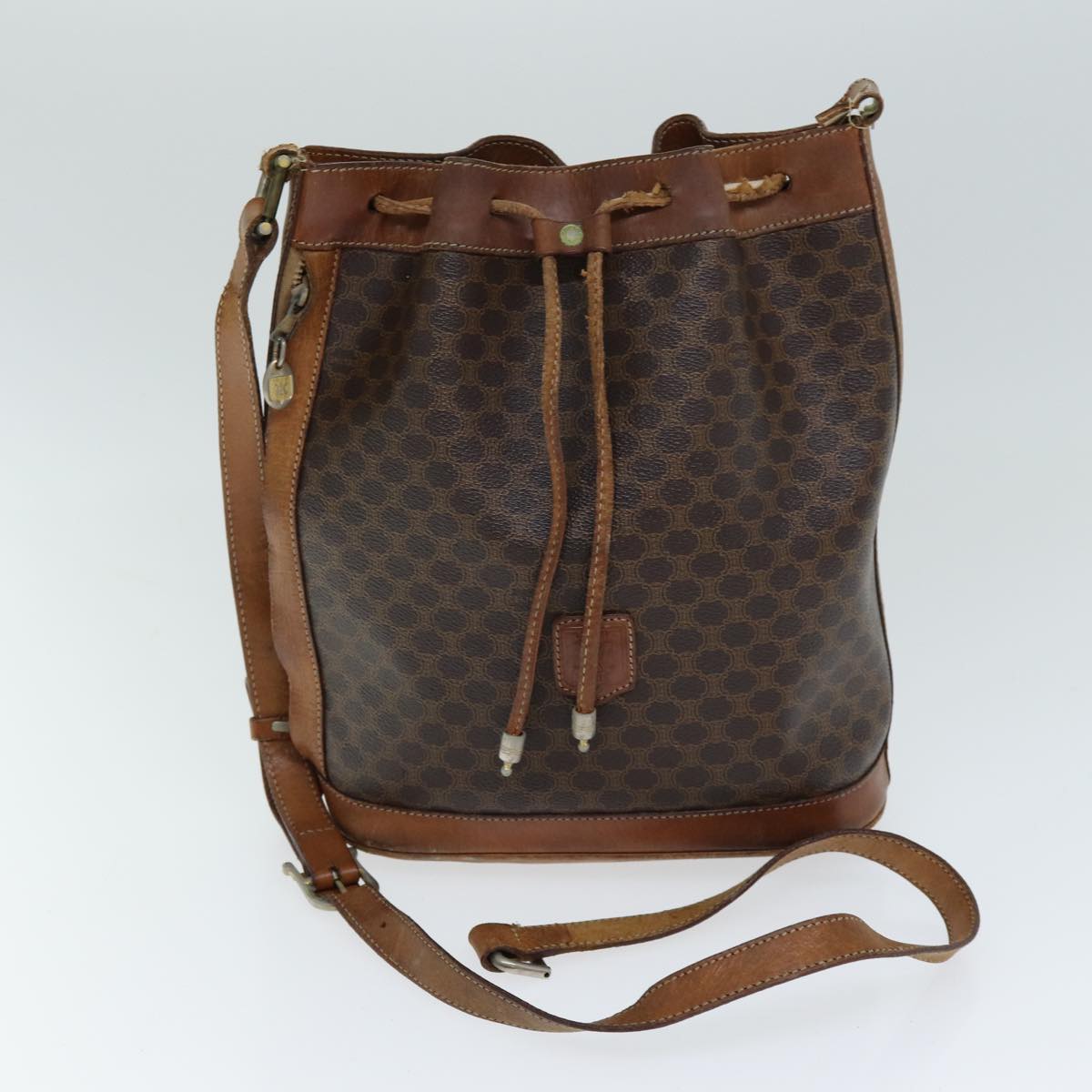 CELINE Macadam Canvas Hand Bag PVC Leather 4Set Brown Beige Auth bs14619