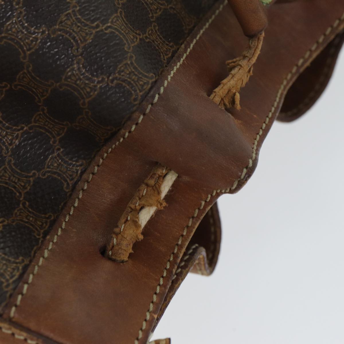 CELINE Macadam Canvas Hand Bag PVC Leather 4Set Brown Beige Auth bs14619