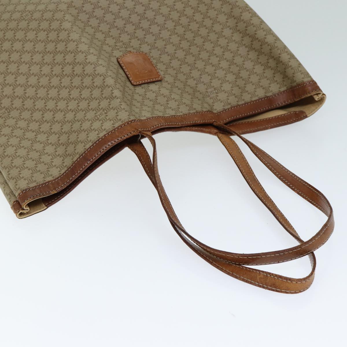 CELINE Macadam Canvas Hand Bag PVC Leather 4Set Brown Beige Auth bs14619
