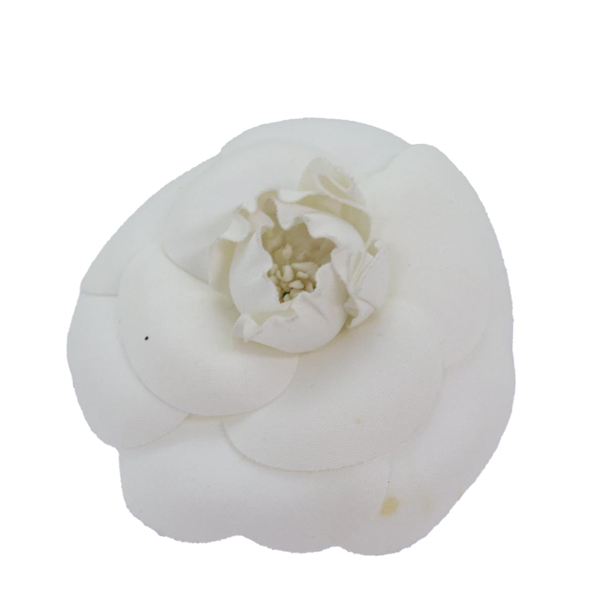 CHANEL Flower Brooch Canvas White CC Auth bs14620