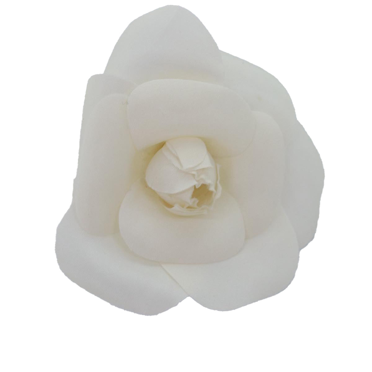 CHANEL Flower Brooch Nylon White CC Auth bs14627