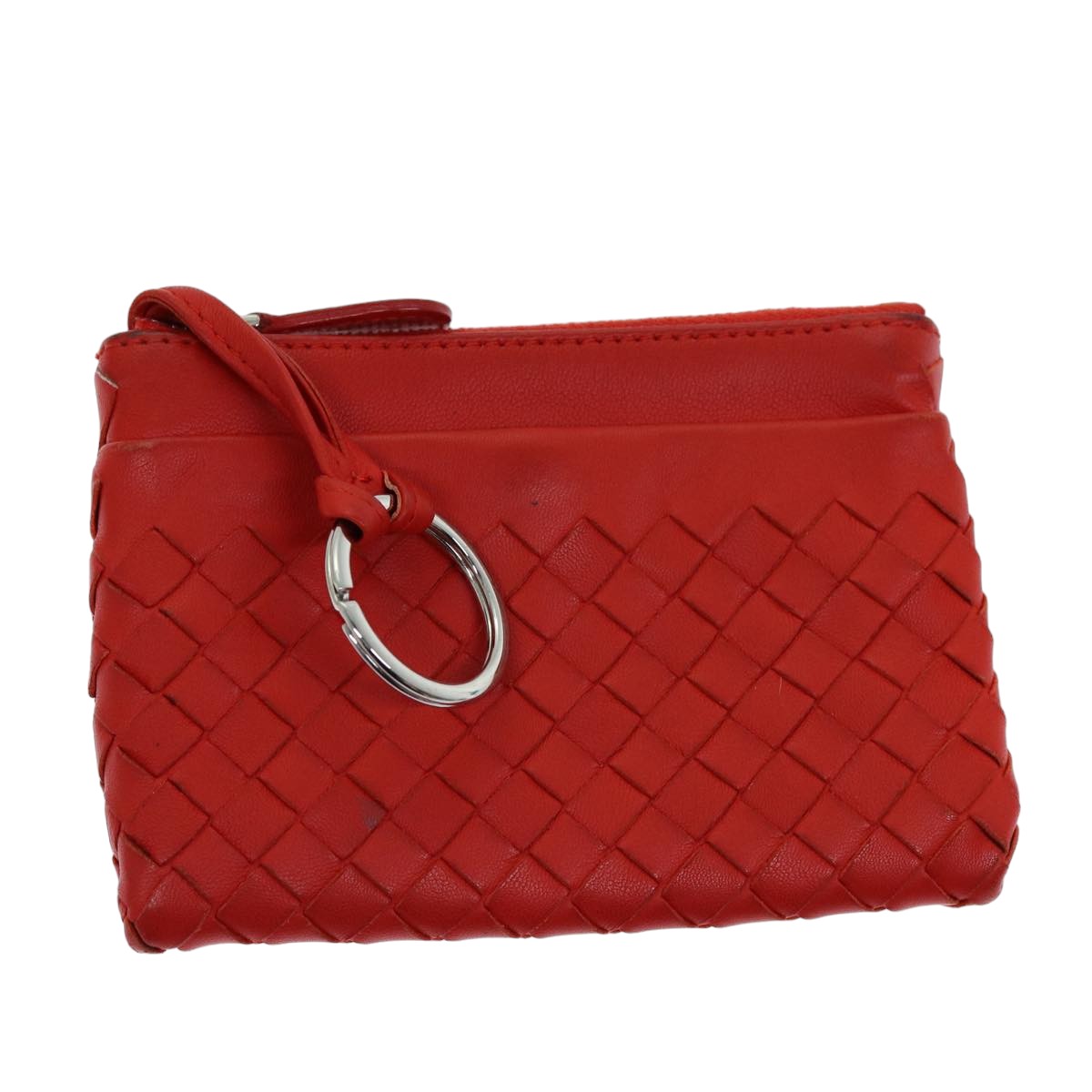 BOTTEGA VENETA INTRECCIATO Coin Purse Leather Red Auth bs14630