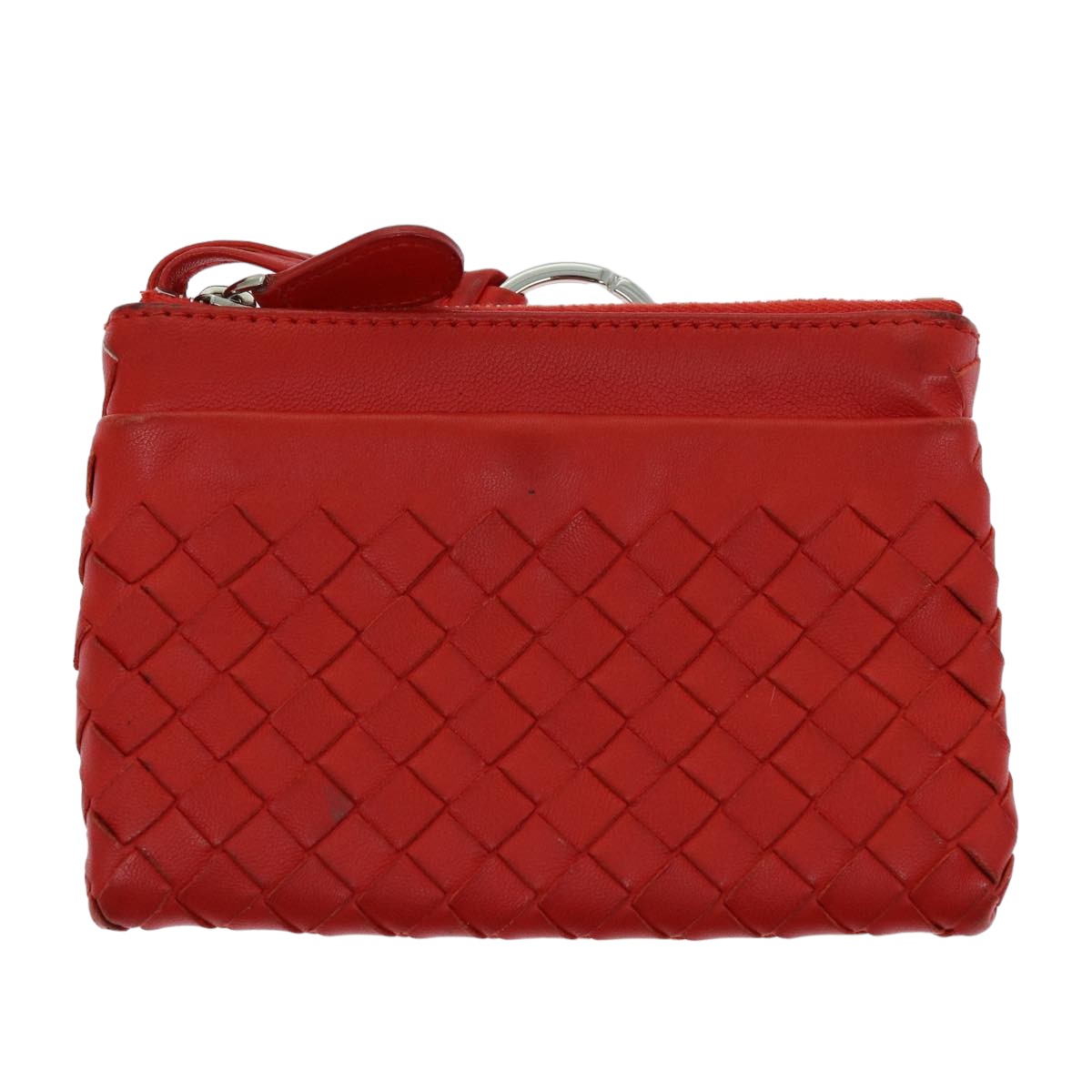 BOTTEGA VENETA INTRECCIATO Coin Purse Leather Red Auth bs14630